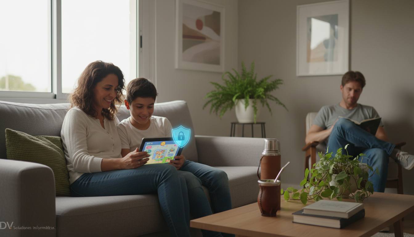 Padre e hijo configuran juntos la privacidad del celular